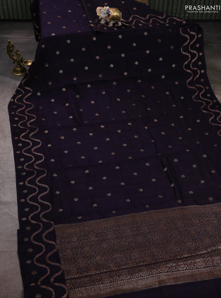 Banarasi semi matka silk saree navy blue with allover thread & zari woven buttas and woven border