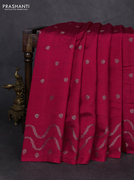 Banarasi semi matka silk saree dark pink with allover thread & zari woven buttas and woven border