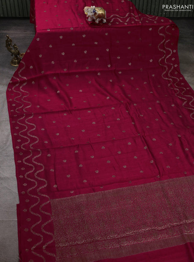 Banarasi semi matka silk saree dark pink with allover thread & zari woven buttas and woven border