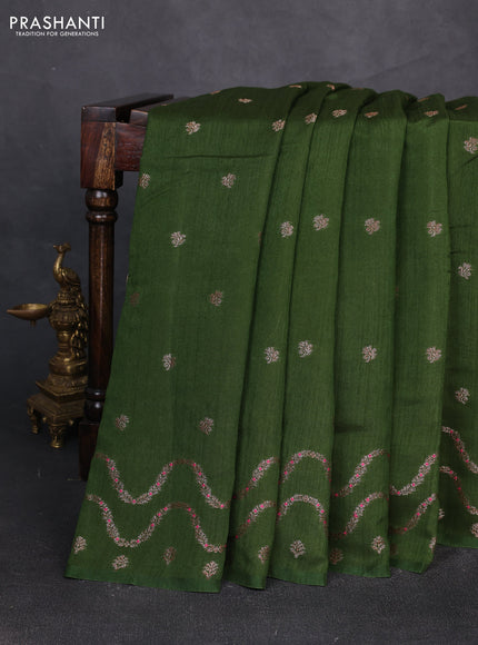 Banarasi semi matka silk saree sap green with allover thread & zari woven buttas and woven border