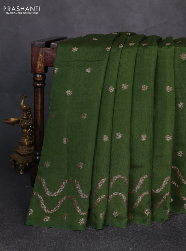 Banarasi semi matka silk saree sap green with allover thread & zari woven buttas and woven border