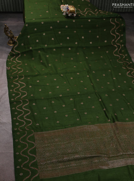 Banarasi semi matka silk saree sap green with allover thread & zari woven buttas and woven border