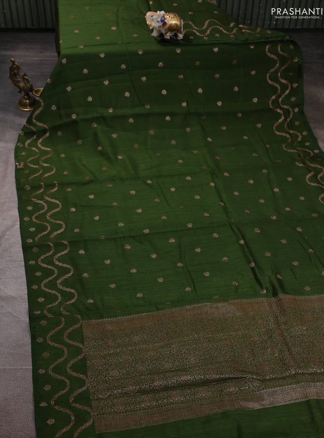 Banarasi semi matka silk saree sap green with allover thread & zari woven buttas and woven border