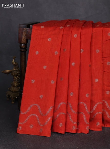 Banarasi semi matka silk saree rustic orange with allover thread & zari woven buttas and woven border