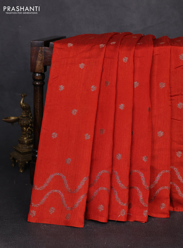 Banarasi semi matka silk saree rustic orange with allover thread & zari woven buttas and woven border