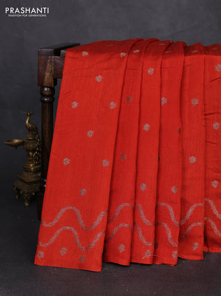 Banarasi semi matka silk saree rustic orange with allover thread & zari woven buttas and woven border