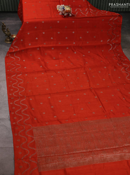 Banarasi semi matka silk saree rustic orange with allover thread & zari woven buttas and woven border