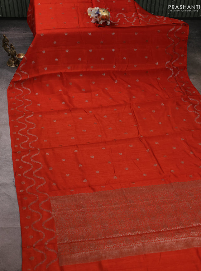Banarasi semi matka silk saree rustic orange with allover thread & zari woven buttas and woven border