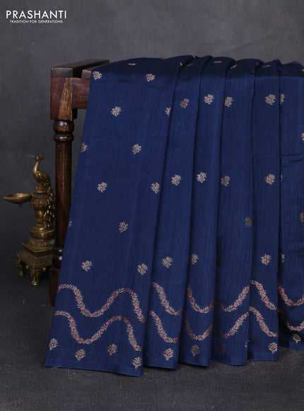 Banarasi semi matka silk saree peacock blue with allover thread & zari woven buttas and woven border