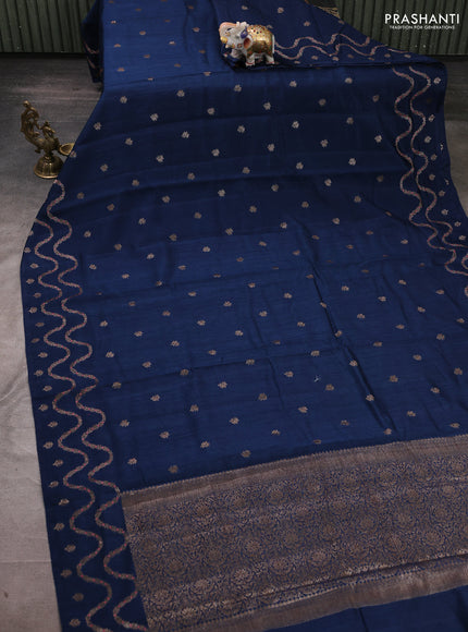 Banarasi semi matka silk saree peacock blue with allover thread & zari woven buttas and woven border