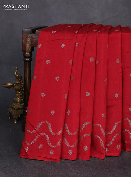 Banarasi semi matka silk saree maroon with allover thread & zari woven buttas and woven border