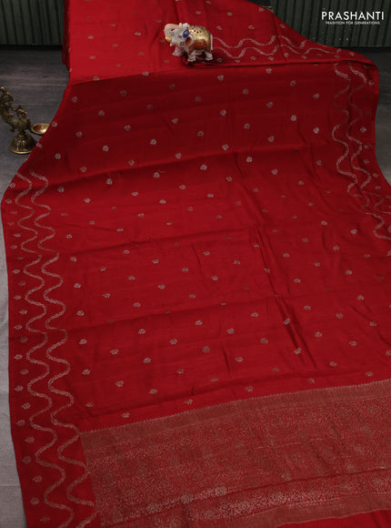 Banarasi semi matka silk saree maroon with allover thread & zari woven buttas and woven border