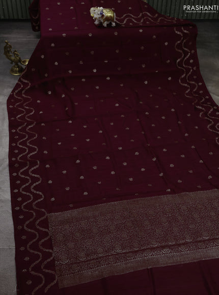 Banarasi semi matka silk saree wine shade with allover thread & zari woven buttas and woven border