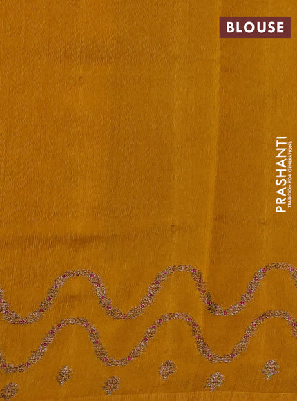 Banarasi semi matka silk saree mustard yellow with allover thread & zari woven buttas and woven border