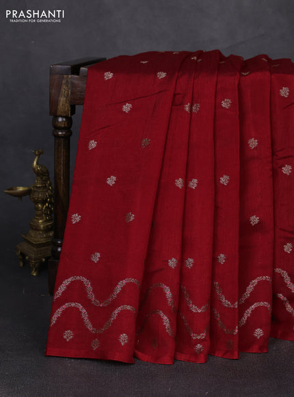 Banarasi semi matka silk saree kumkum red with allover thread & zari woven buttas and woven border