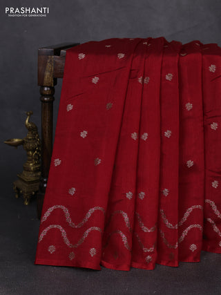 Banarasi semi matka silk saree kumkum red with allover thread & zari woven buttas and woven border