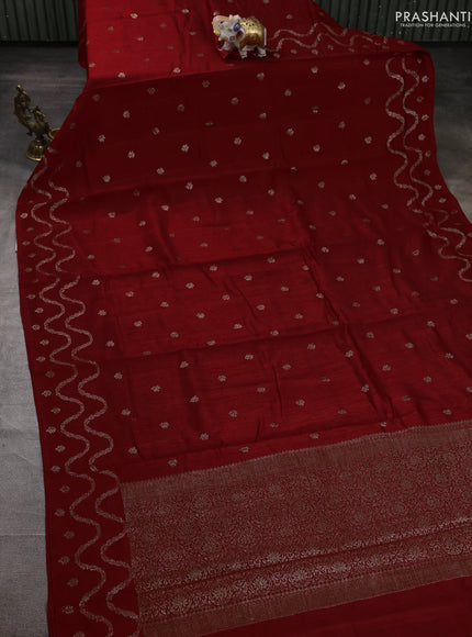 Banarasi semi matka silk saree kumkum red with allover thread & zari woven buttas and woven border