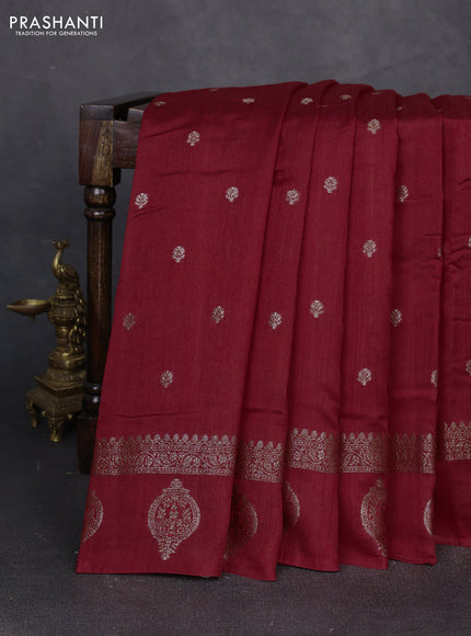 Banarasi semi matka silk saree kumkum red with allover thread & zari woven buttas and woven border