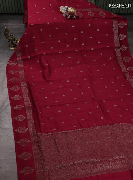 Banarasi semi matka silk saree kumkum red with allover thread & zari woven buttas and woven border