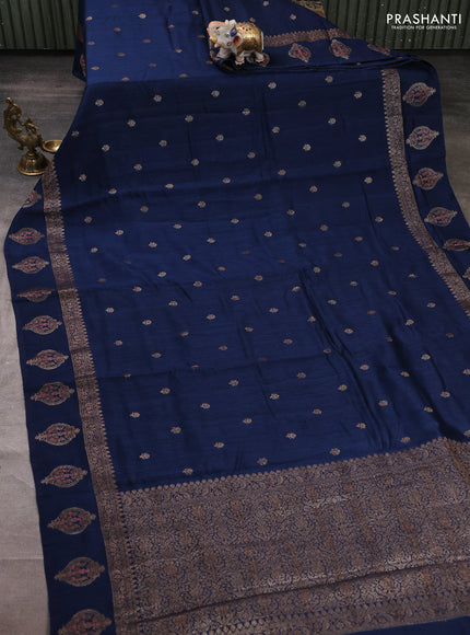 Banarasi semi matka silk saree peacock blue with allover thread & zari woven buttas and woven border