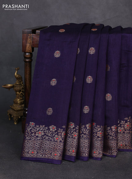 Banarasi semi matka silk saree navy blue with allover thread & zari woven buttas and woven border