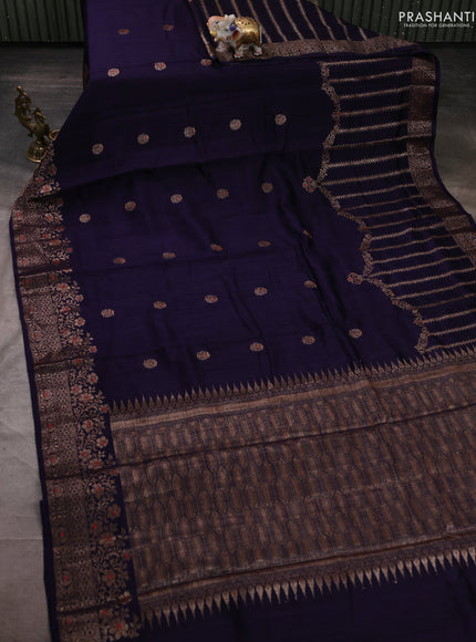 Banarasi semi matka silk saree navy blue with allover thread & zari woven buttas and woven border