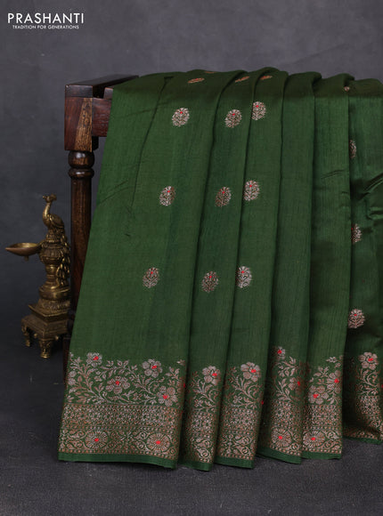 Banarasi semi matka silk saree sap green with allover thread & zari woven buttas and woven border