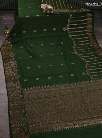 Banarasi semi matka silk saree sap green with allover thread & zari woven buttas and woven border