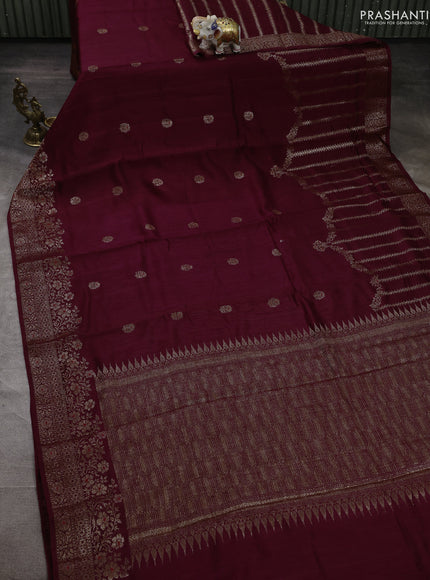 Banarasi semi matka silk saree wine shade with allover thread & zari woven buttas and woven border