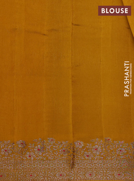 Banarasi semi matka silk saree mustard yellow with allover thread & zari woven buttas and woven border