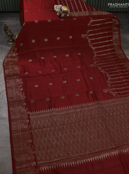 Banarasi semi matka silk saree kumkum red with allover thread & zari woven buttas and woven border