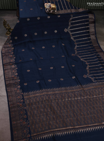 Banarasi semi matka silk saree peacock blue with allover thread & zari woven buttas and woven border