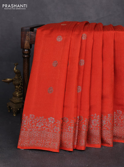 Banarasi semi matka silk saree rustic orange with allover thread & zari woven buttas and woven border