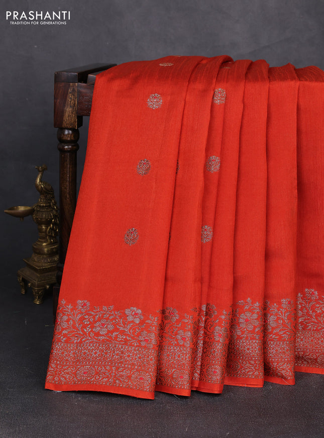 Banarasi semi matka silk saree rustic orange with allover thread & zari woven buttas and woven border