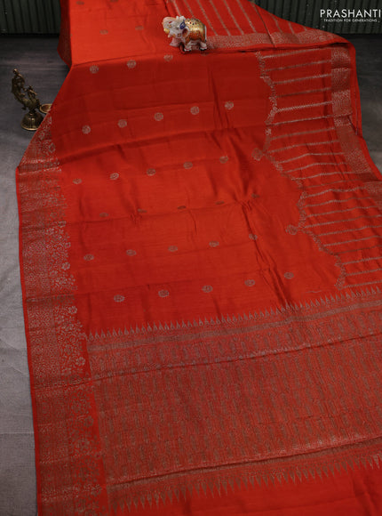 Banarasi semi matka silk saree rustic orange with allover thread & zari woven buttas and woven border