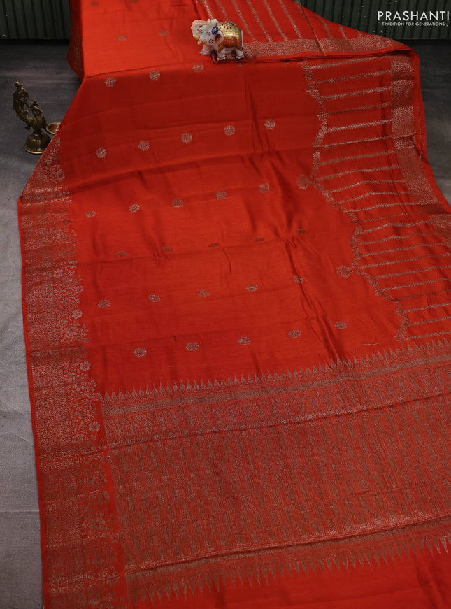 Banarasi semi matka silk saree rustic orange with allover thread & zari woven buttas and woven border