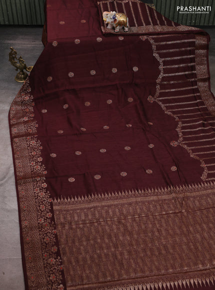 Banarasi semi matka silk saree coffee brown with allover thread & zari woven buttas and woven border