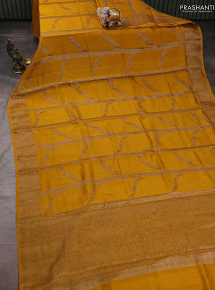 Banarasi semi matka silk saree mustard yellow with allover thread & zari weaves and woven border
