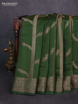 Banarasi semi matka silk saree green with allover thread & zari weaves and woven border