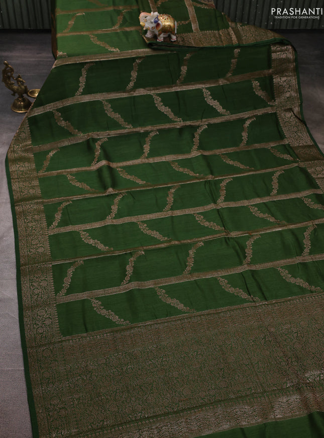 Banarasi semi matka silk saree green with allover thread & zari weaves and woven border