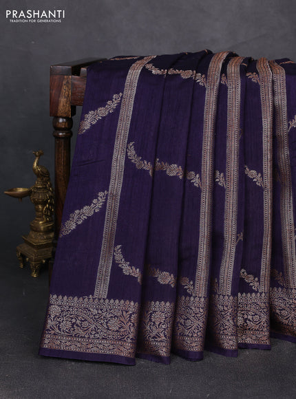 Banarasi semi matka silk saree navy blue with allover thread & zari weaves and woven border
