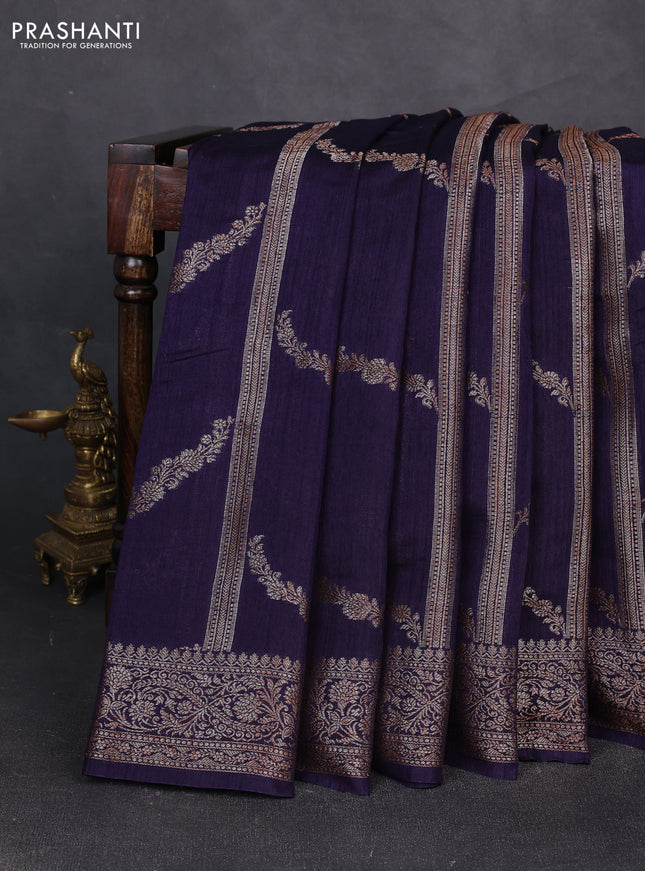 Banarasi semi matka silk saree navy blue with allover thread & zari weaves and woven border