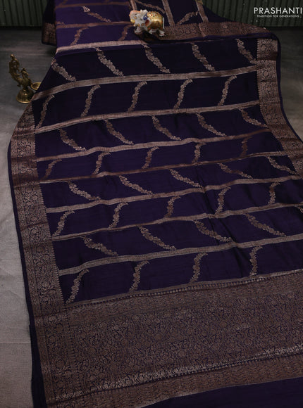 Banarasi semi matka silk saree navy blue with allover thread & zari weaves and woven border
