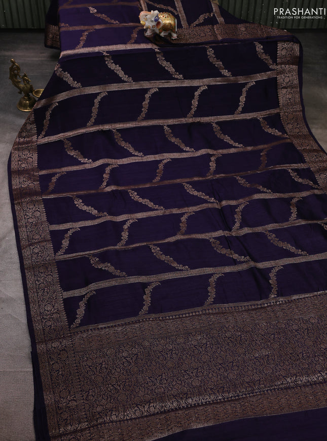 Banarasi semi matka silk saree navy blue with allover thread & zari weaves and woven border