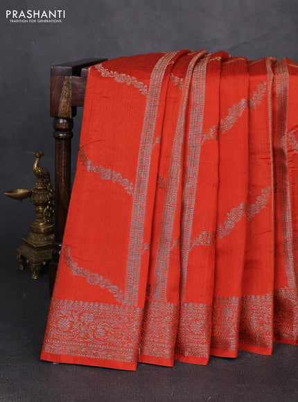 Banarasi semi matka silk saree rust shade with allover thread & zari weaves and woven border