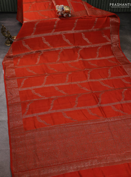 Banarasi semi matka silk saree rust shade with allover thread & zari weaves and woven border