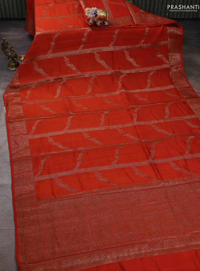 Banarasi semi matka silk saree rust shade with allover thread & zari weaves and woven border