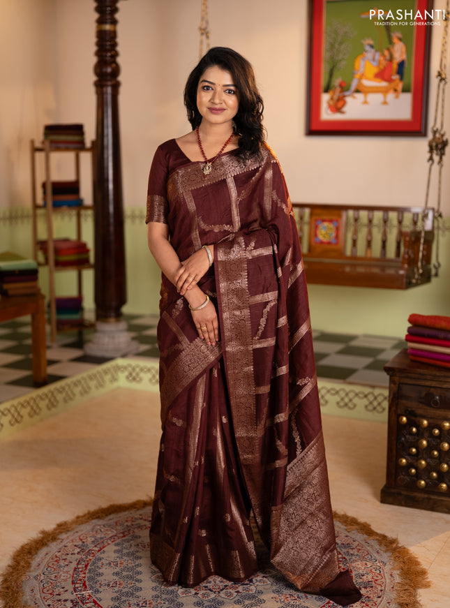 Banarasi semi matka silk saree wine shade with allover thread & zari weaves and woven border