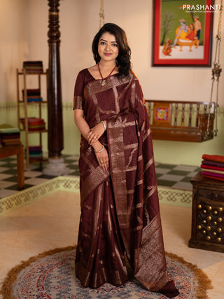 Banarasi semi matka silk saree wine shade with allover thread & zari weaves and woven border