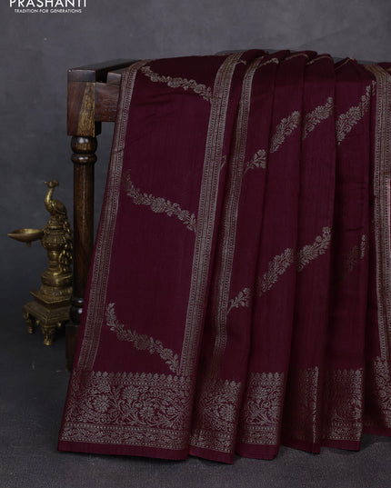 Banarasi semi matka silk saree wine shade with allover thread & zari weaves and woven border